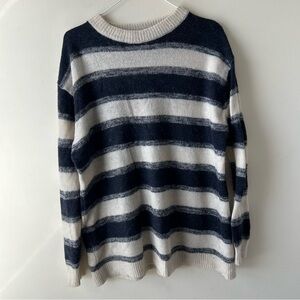 5 FOR $25 | Zara Striped Long Sleeve Alpaca Wool Sweater Navy Grey Cream L